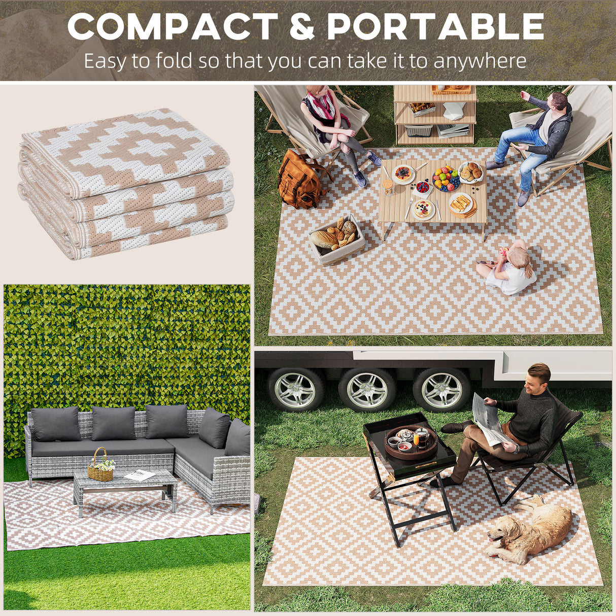 Polypropylene Outdoor Reversible Plastic Straw Rug 274cm Wide - Velmora
