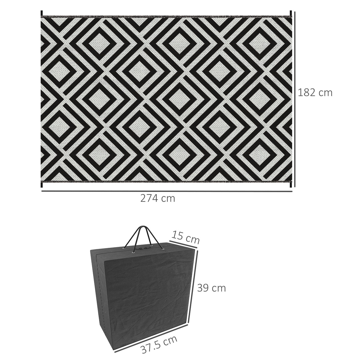 Polypropylene Outdoor Reversible Plastic Straw Rug 274cm Wide With Carry Bag - Velmora