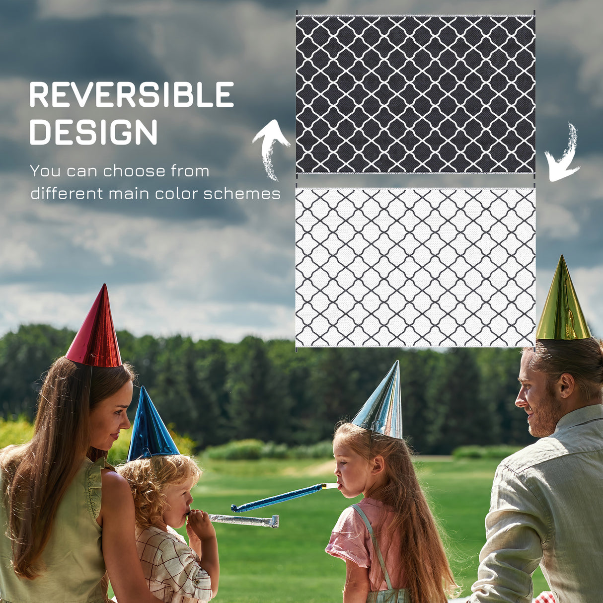 Polypropylene Outdoor Reversible Plastic Straw Rug 274cm Wide With Carry Bag - Velmora