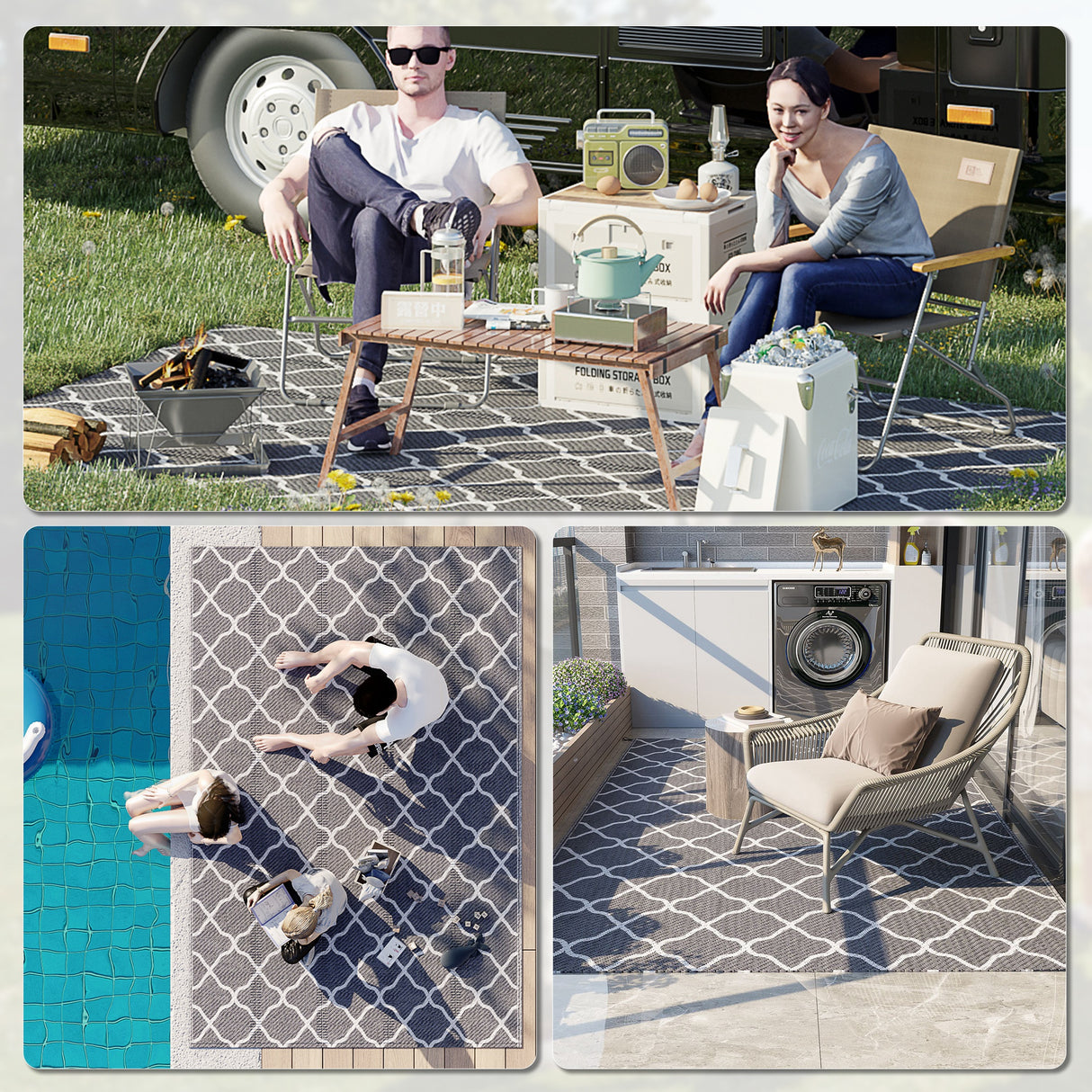 Polypropylene Outdoor Reversible Plastic Straw Rug 274cm Wide With Carry Bag - Velmora