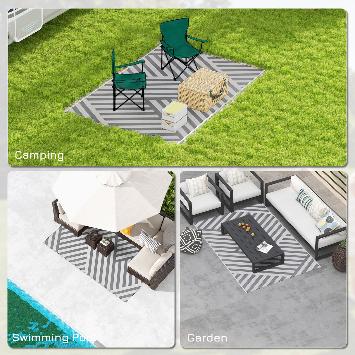 Polypropylene Outdoor Reversible Plastic Straw Rug 274cm Wide With Carry Bag - Velmora