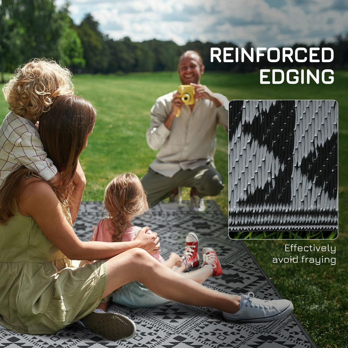 Polypropylene Outdoor Reversible Plastic Straw Rug 274cm Wide With Carry Bag - Velmora