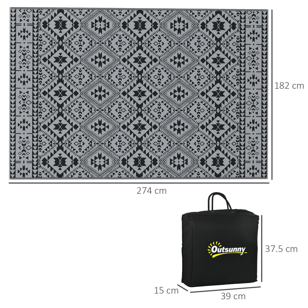 Polypropylene Outdoor Reversible Plastic Straw Rug 274cm Wide With Carry Bag - Velmora