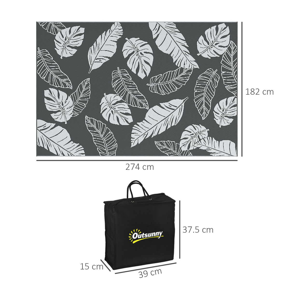 Polypropylene RV Outdoor Reversible Plastic Straw Rug 274cm Wide With Carry Bag - Velmora