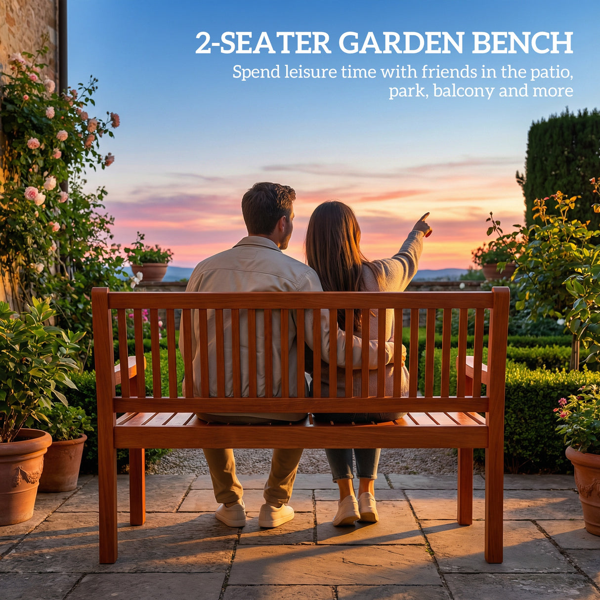 Poplar Wood 2 Seater Garden Bench With Ergonomic Backrest - Velmora