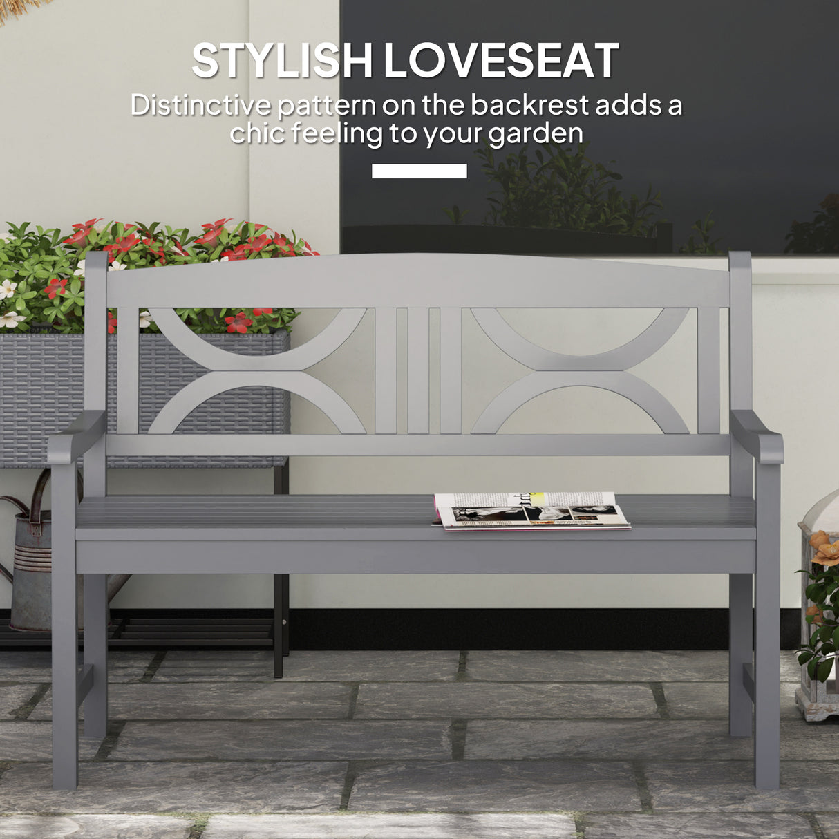 Poplar Wood 2 Seater Wooden Garden Bench Loveseat for Yard - Velmora