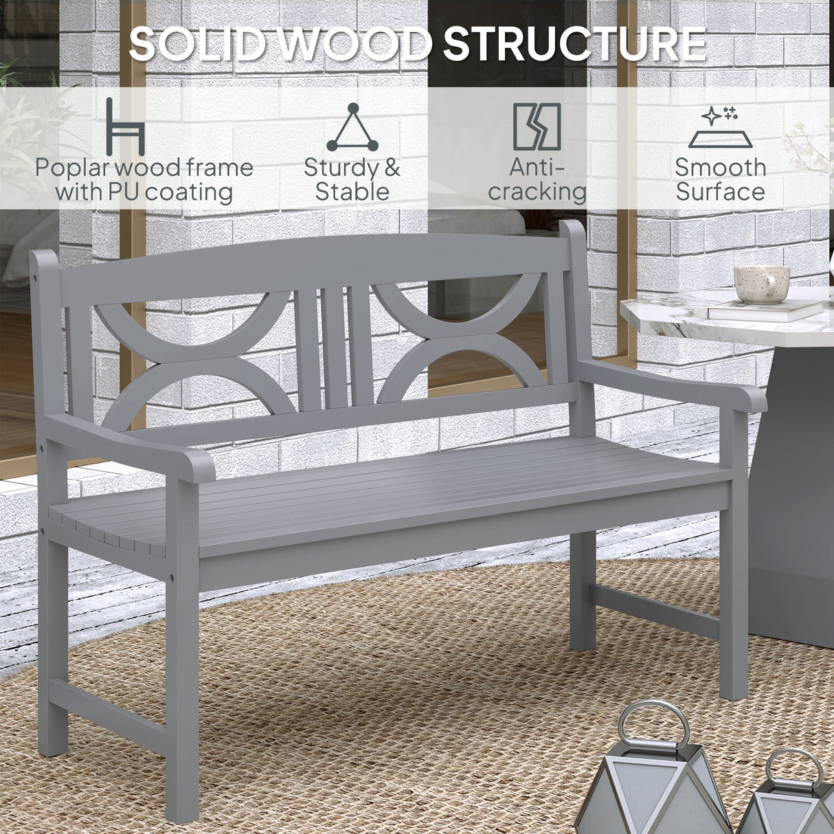 Poplar Wood 2 Seater Wooden Garden Bench Loveseat for Yard - Velmora