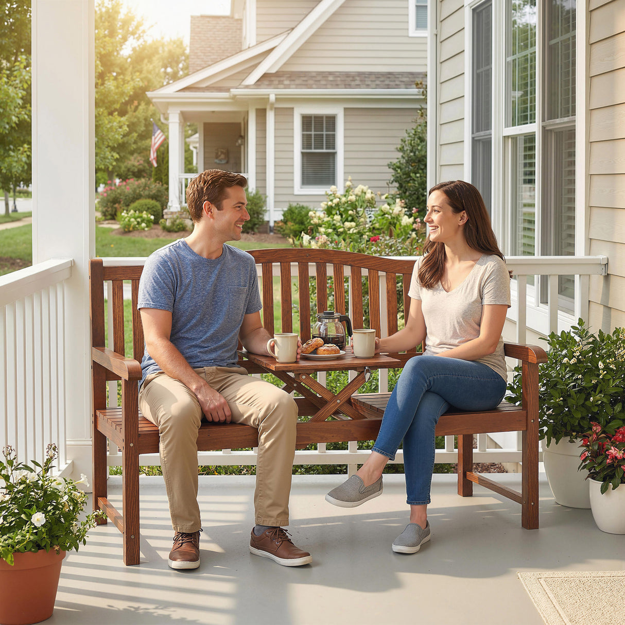 Poplar Wood Garden Loveseat 2 to 3 Seater Bench - Velmora