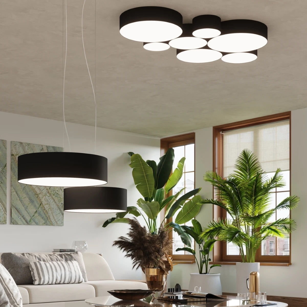 PVC Ceiling Light Round With Arena 55 Lamp - Spanish Orange