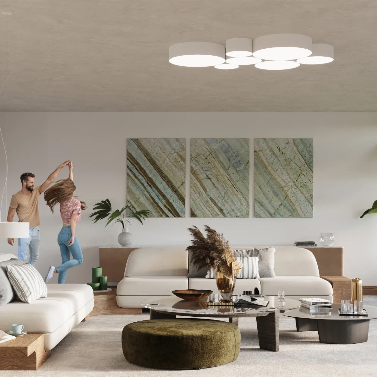 PVC Ceiling Light Round With Arena Lamp - Spanish Orange