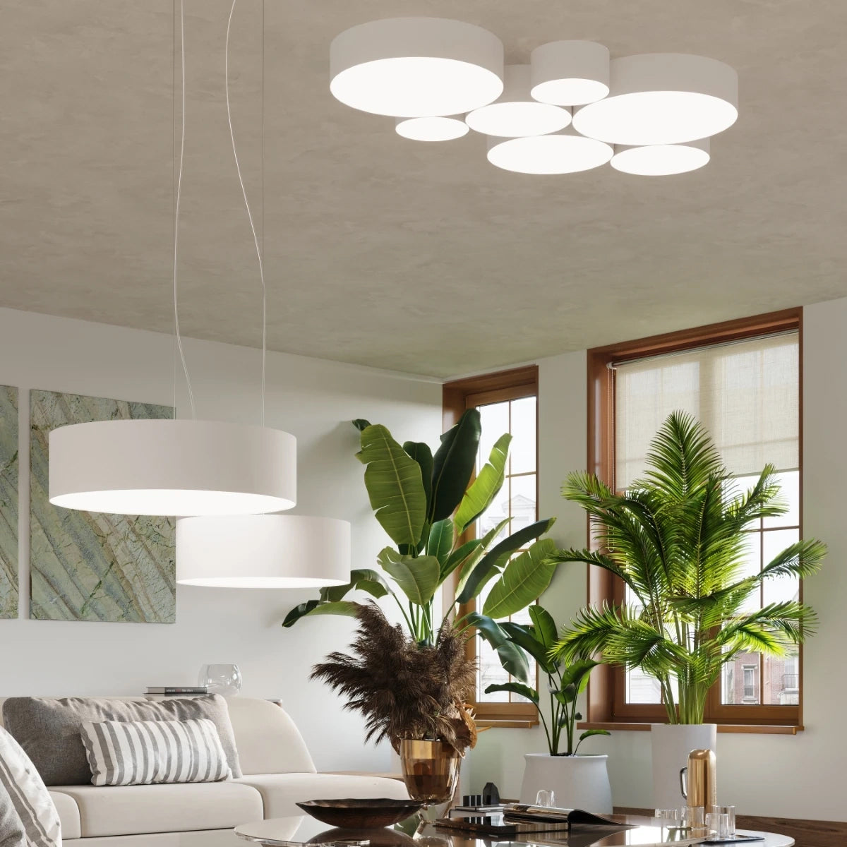 PVC Ceiling Light Round With Arena Lamp - Spanish Orange