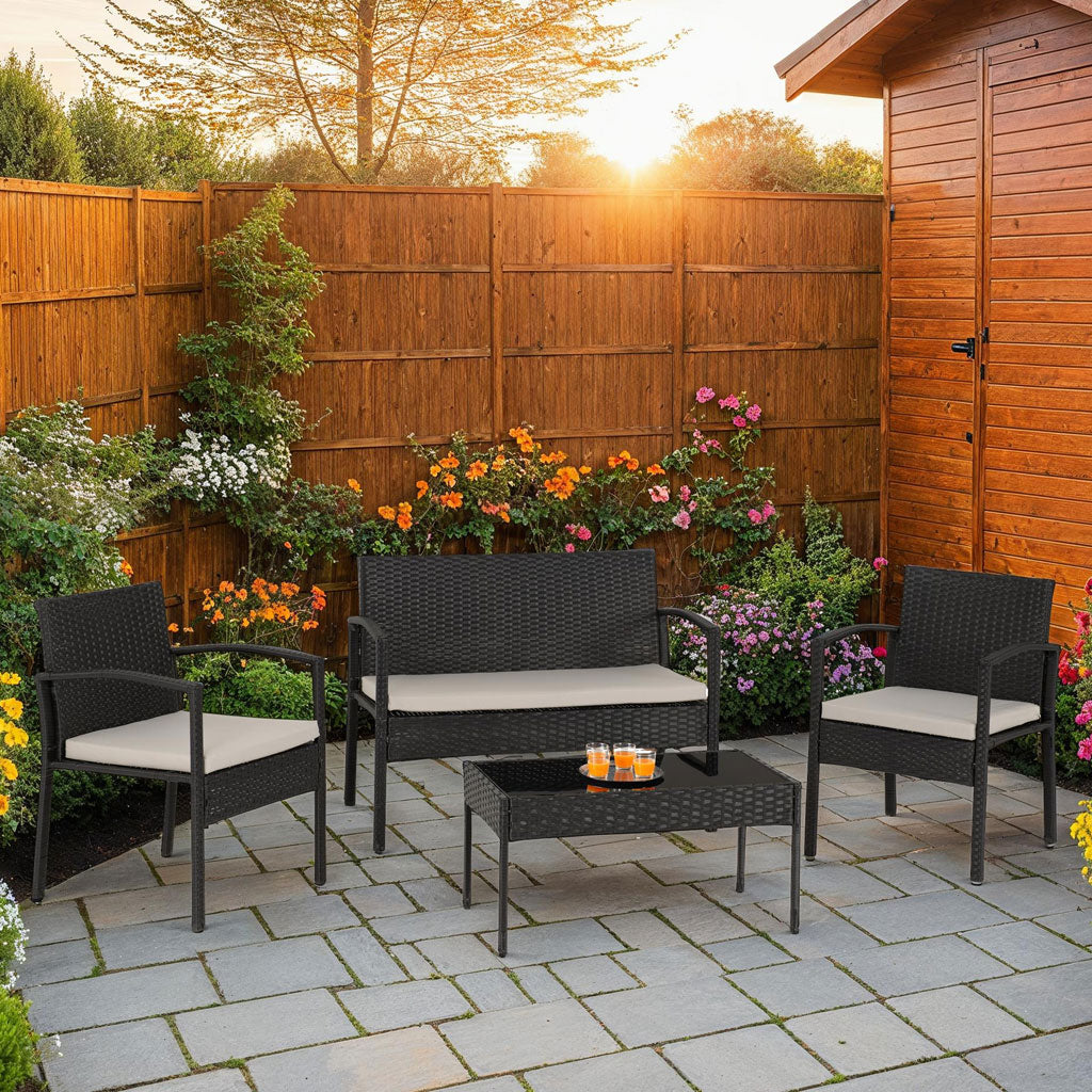 Rattan Garden Set 4 Piece With Coffee Table - Cedar