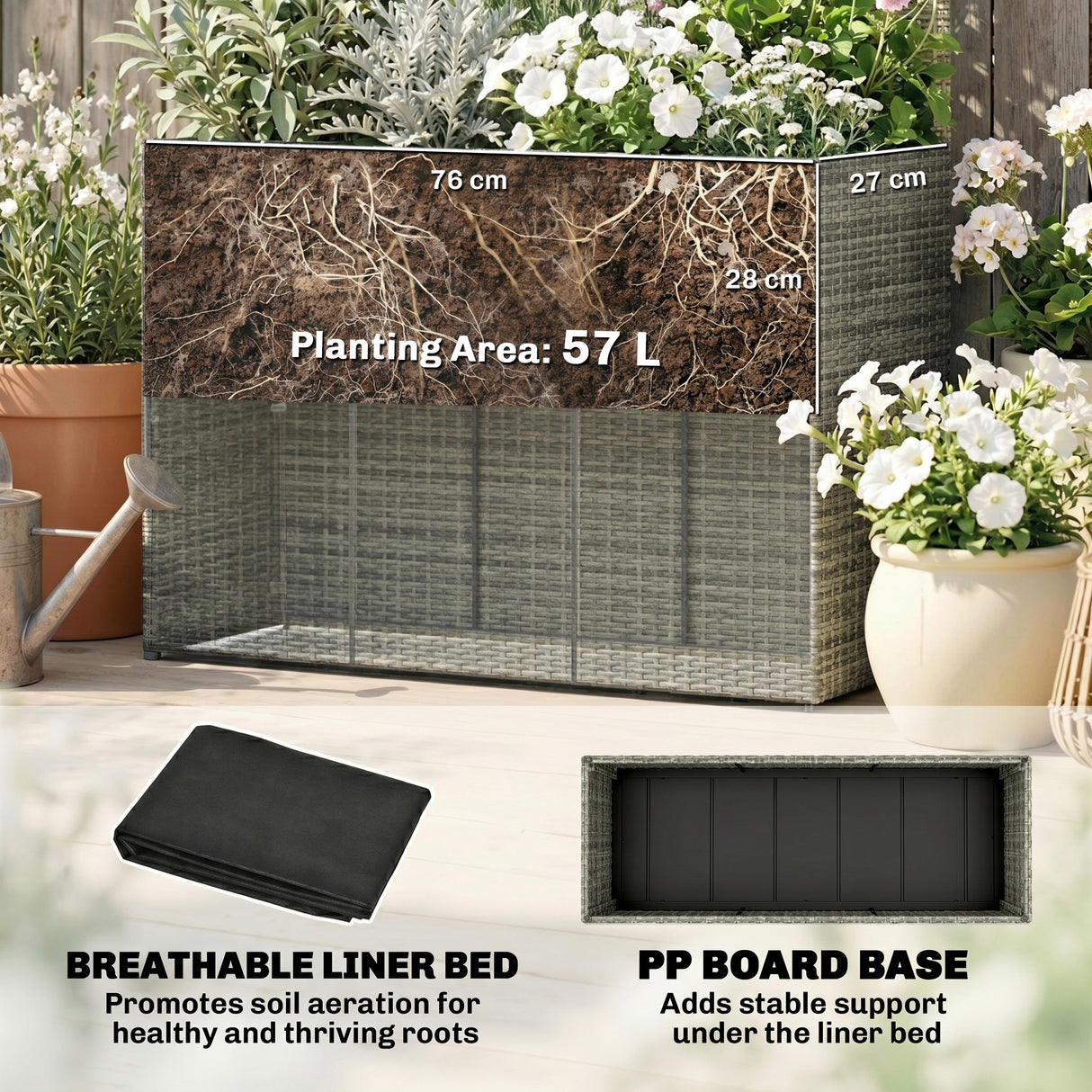 Rattan Outdoor Garden Planter With Trellis 80cm Wide - Velmora