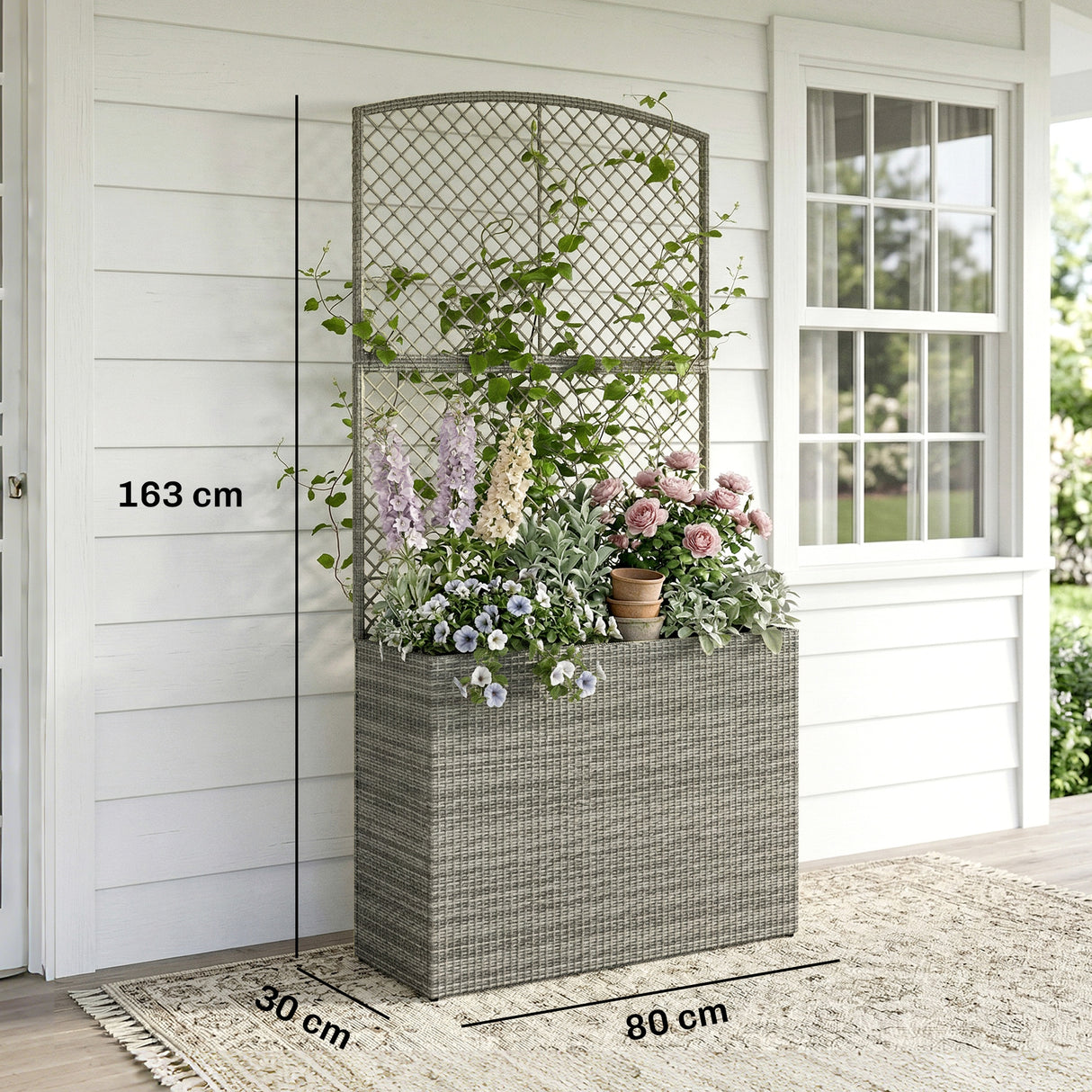 Rattan Outdoor Garden Planter With Trellis 80cm Wide - Velmora