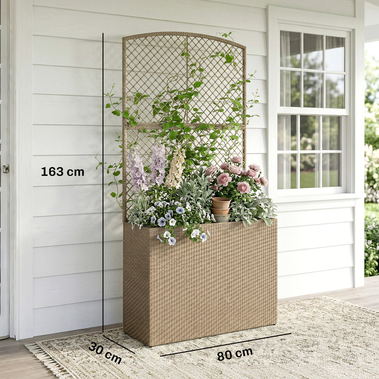 Rattan Outdoor Garden Planter With Trellis 80cm Wide - Velmora