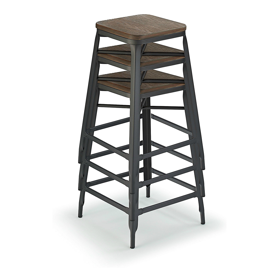Rustic Wooden Bar Stool Backless - Frobisher