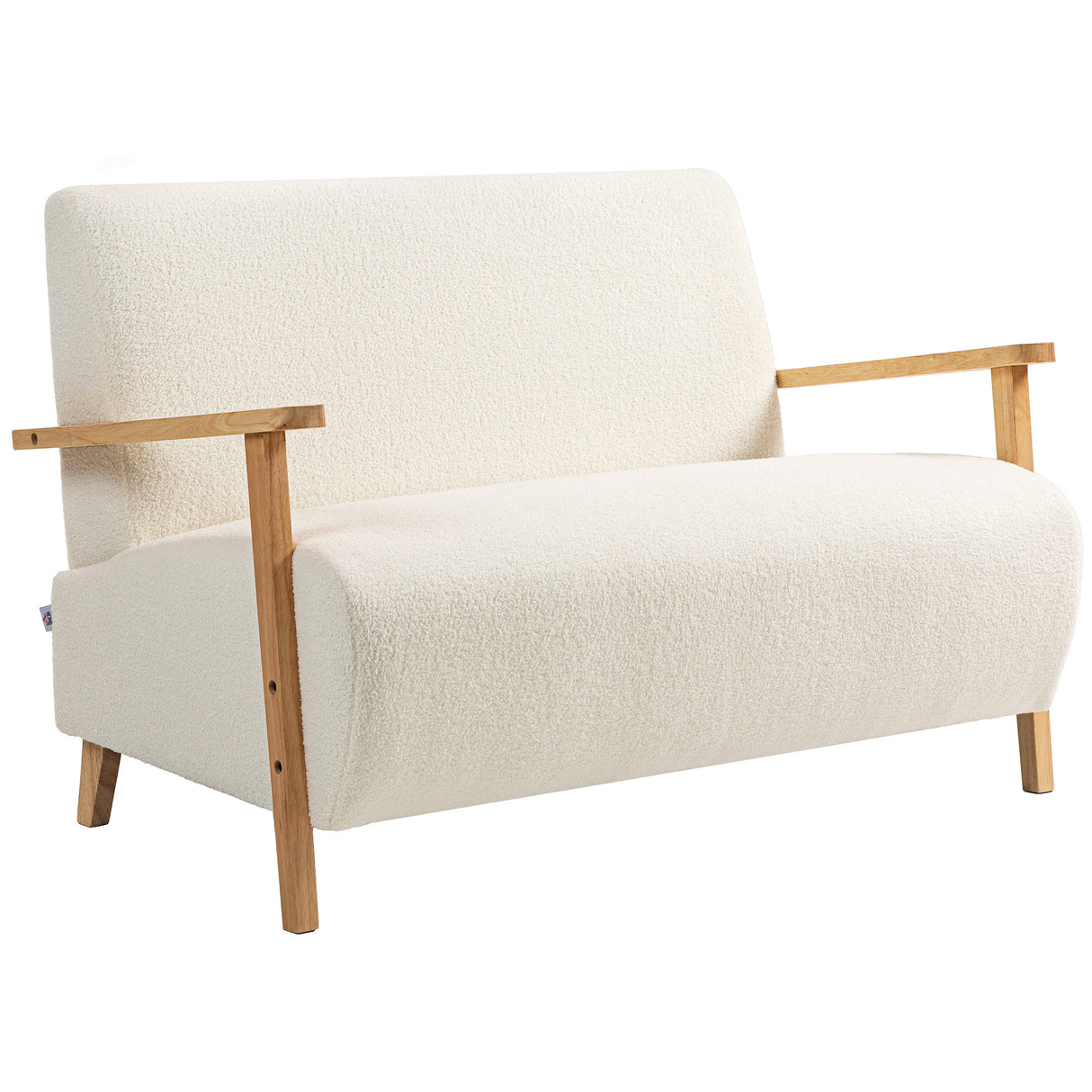 Sherpa Fabric 2 Seater Sofa 118cm Wide With Rubberwood Legs - Velmora