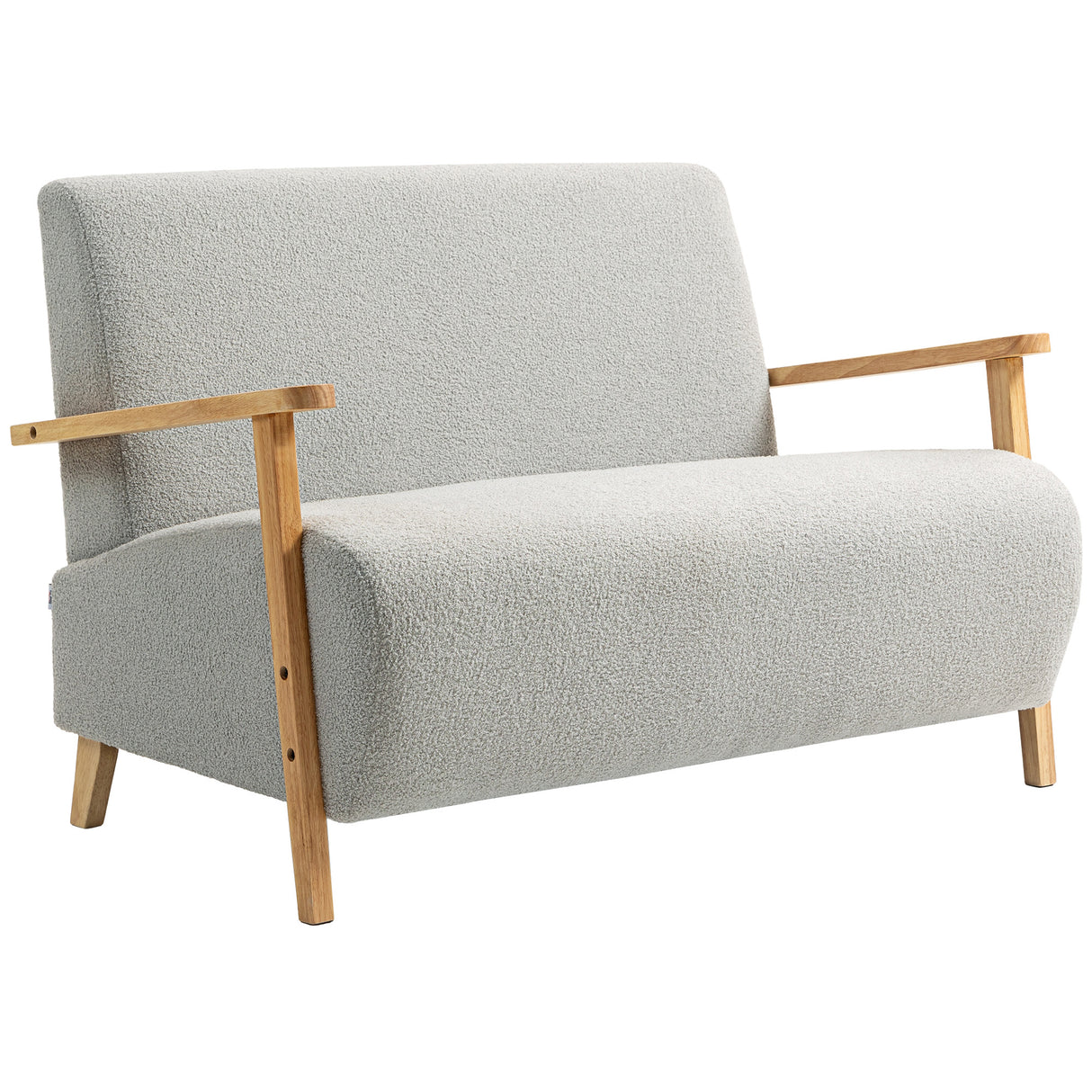 Sherpa Fabric 2 Seater Sofa 118cm Wide With Rubberwood Legs - Velmora