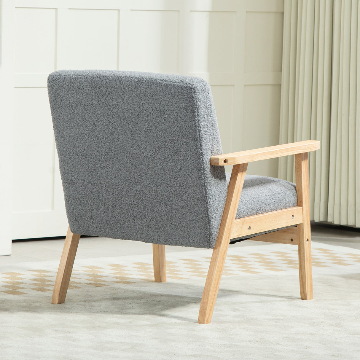 Sherpa Fleece Fabric Accent Chair 64cm Wide With Wooden Frame - Velmora