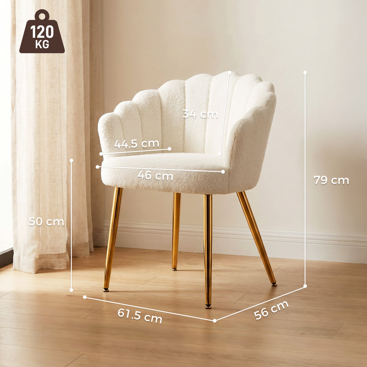 Sherpa Fleece Fabric Lounge Chair 61.5cm Wide With Metal Legs - Velmora