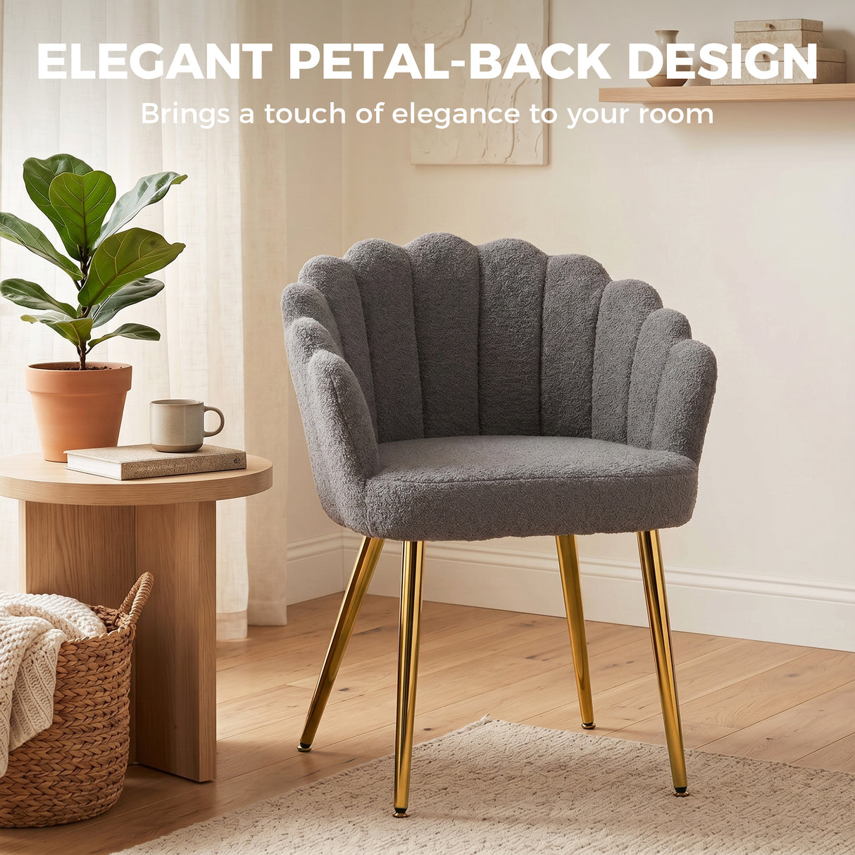 Sherpa Fleece Fabric Lounge Chair 61.5cm Wide With Metal Legs - Velmora