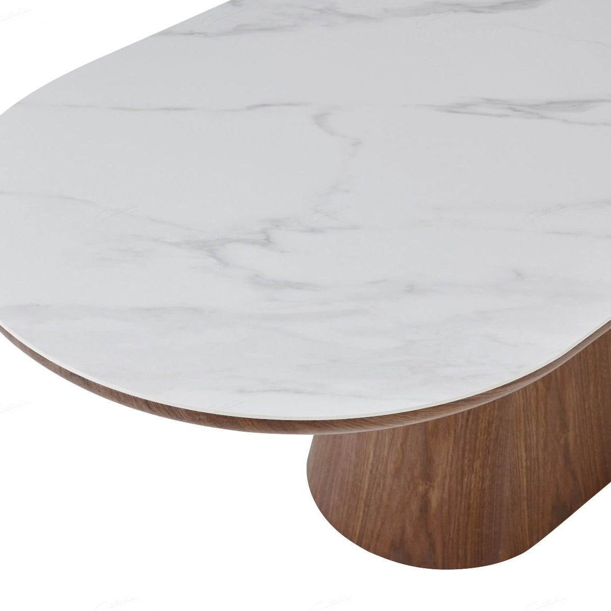 Sintered Stone Dining Table for 6 to 8 People Oval With Beech Base - Bianca
