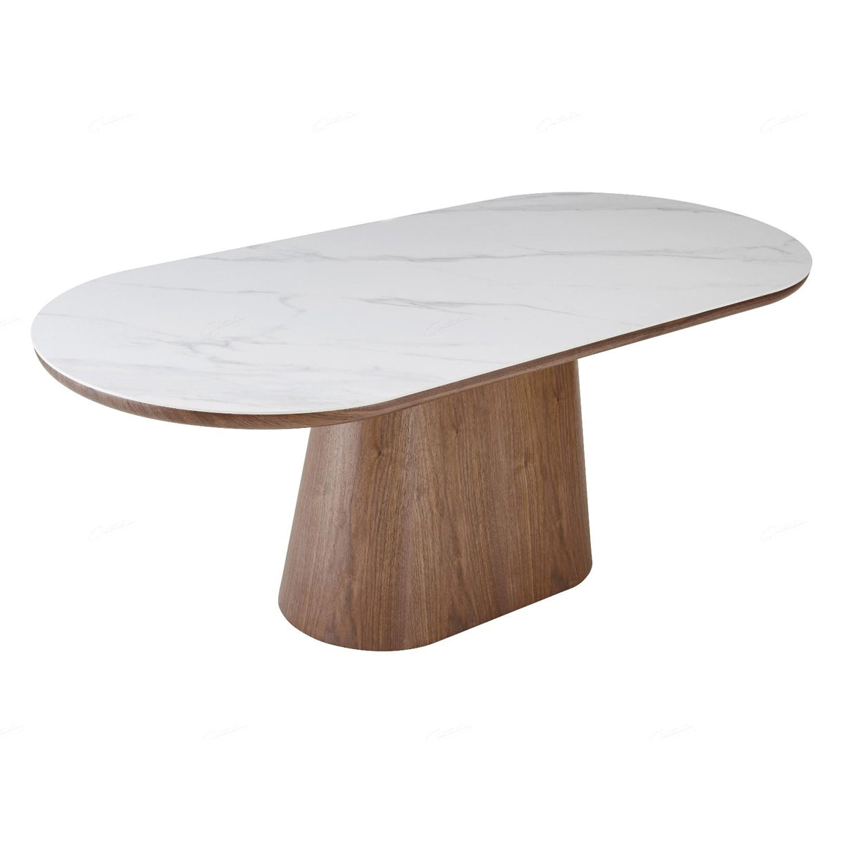 Sintered Stone Dining Table for 6 to 8 People Oval With Beech Base - Bianca