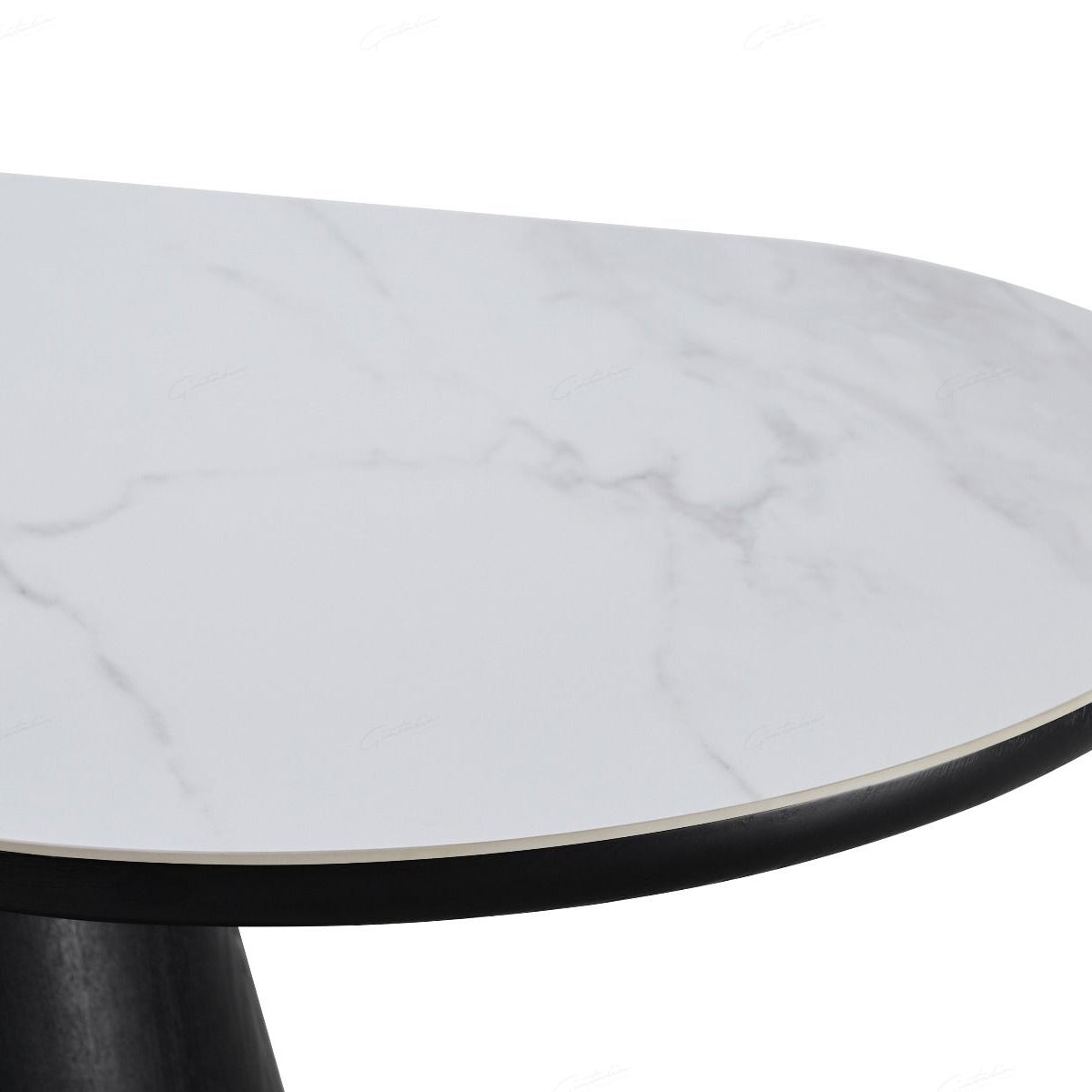 Sintered Stone Dining Table for 6 to 8 People Oval With Black Base - Bianca