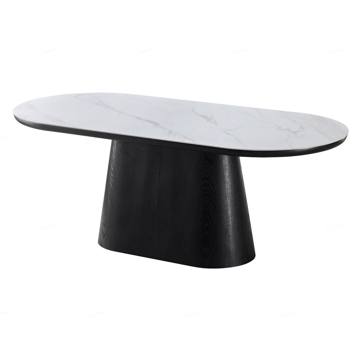 Sintered Stone Dining Table for 6 to 8 People Oval With Black Base - Bianca