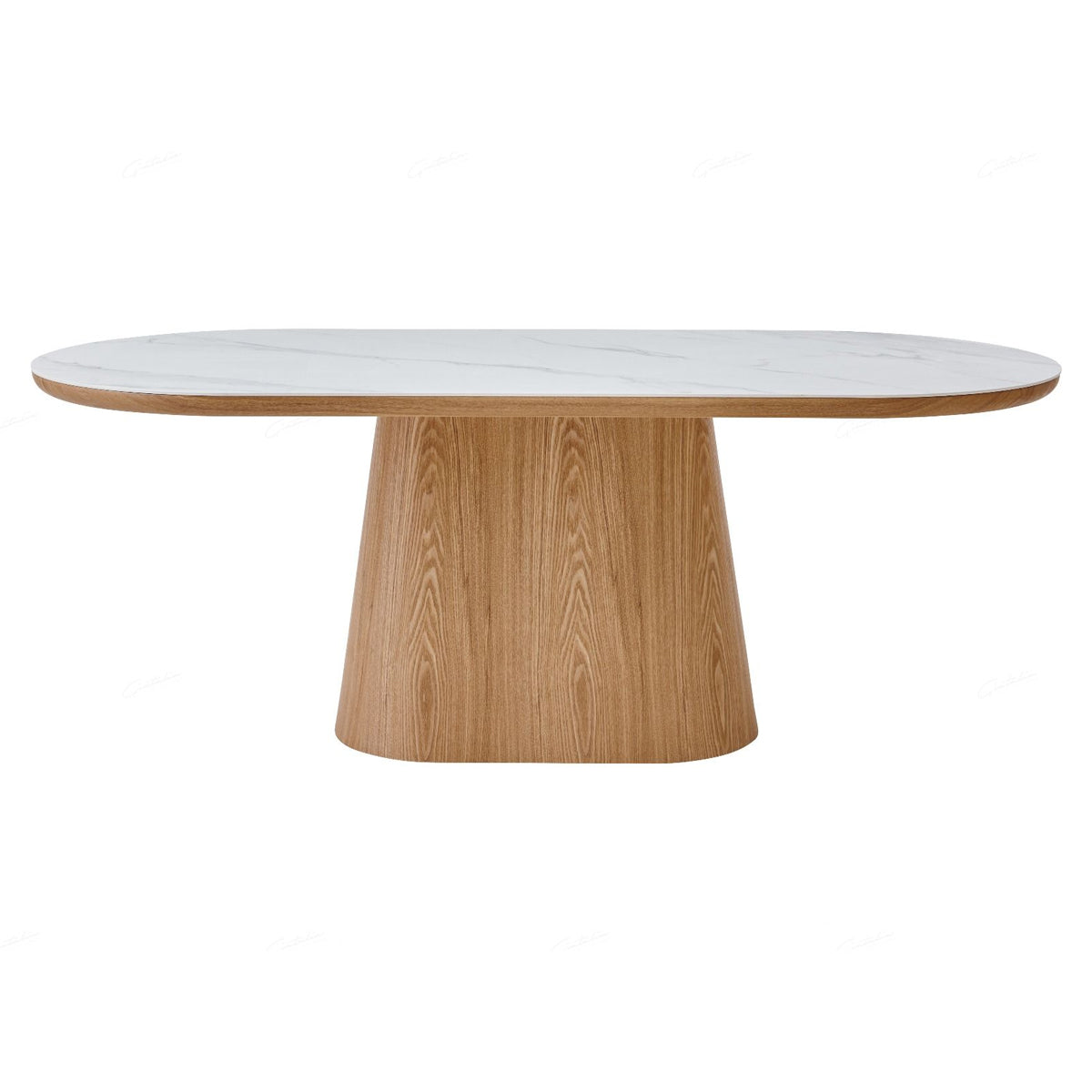 Sintered Stone Dining Table for 6 to 8 People Oval With Walnut Base - Bianca