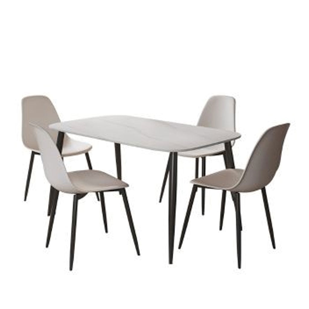 Sintered Stone Dining Table in High Gloss White Rectangular With 4 Curve Chairs - Aspen