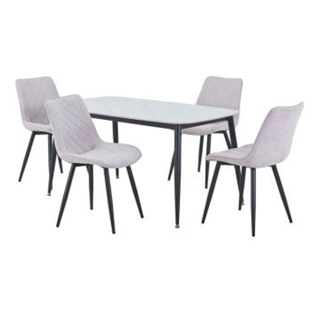 Sintered Stone Dining Table in High Gloss White Rectangular With 4 Diamond Stitch Chairs - Aspen