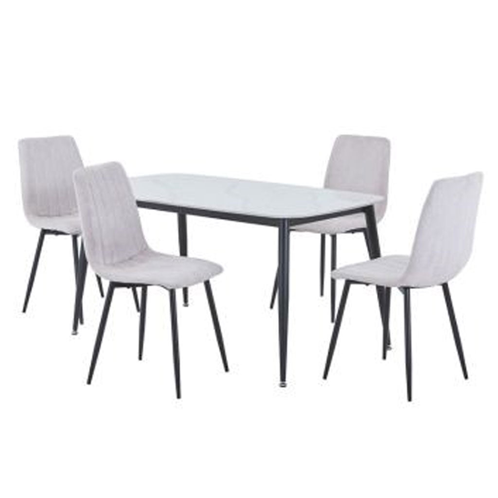 Sintered Stone Dining Table in High Gloss White Rectangular With 4 Straight Stitch Chairs - Aspen