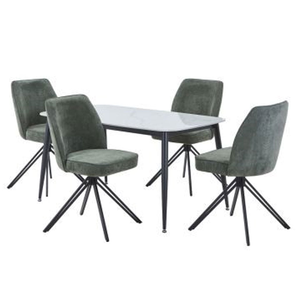 Sintered Stone Dining Table in High Gloss White Rectangular With 4 Swivel Chairs - Aspen