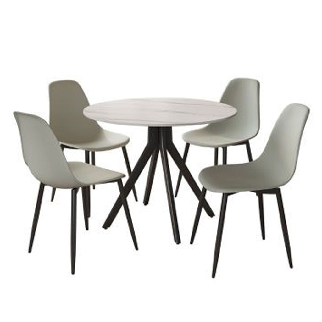 Sintered Stone Dining Table in High Gloss White Round With 4 Curve Chairs - Aspen