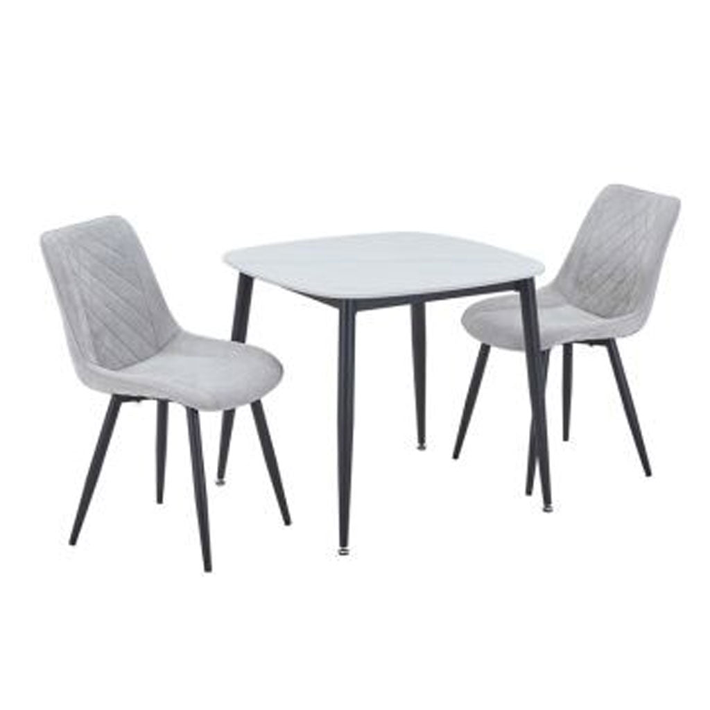 Sintered Stone Dining Table in High Gloss White Square With 2 Diamond Stitch Chairs - Aspen