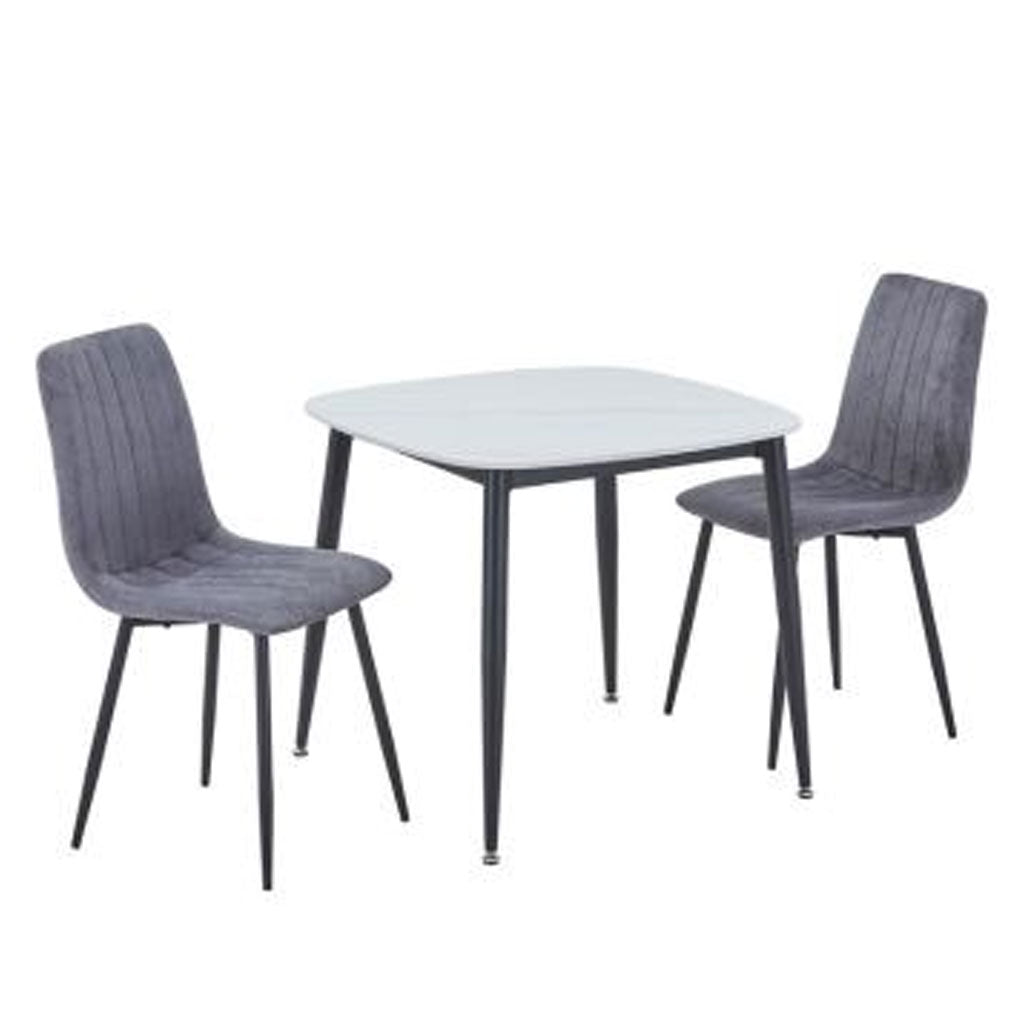 Sintered Stone Dining Table in High Gloss White Square With 2 Straight Stitch Chairs - Aspen