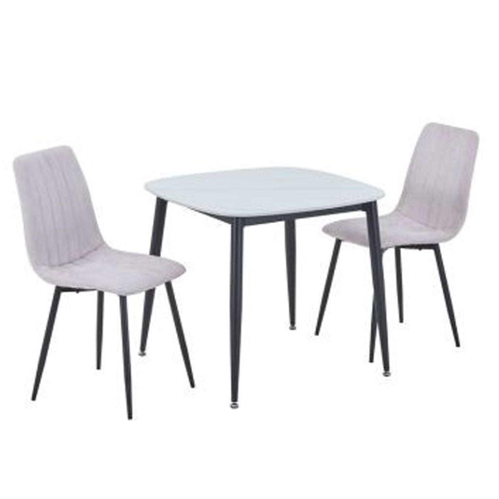 Sintered Stone Dining Table in High Gloss White Square With 2 Straight Stitch Chairs - Aspen