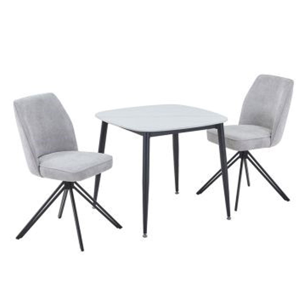 Sintered Stone Dining Table in High Gloss White Square With 2 Swivel Chairs - Aspen