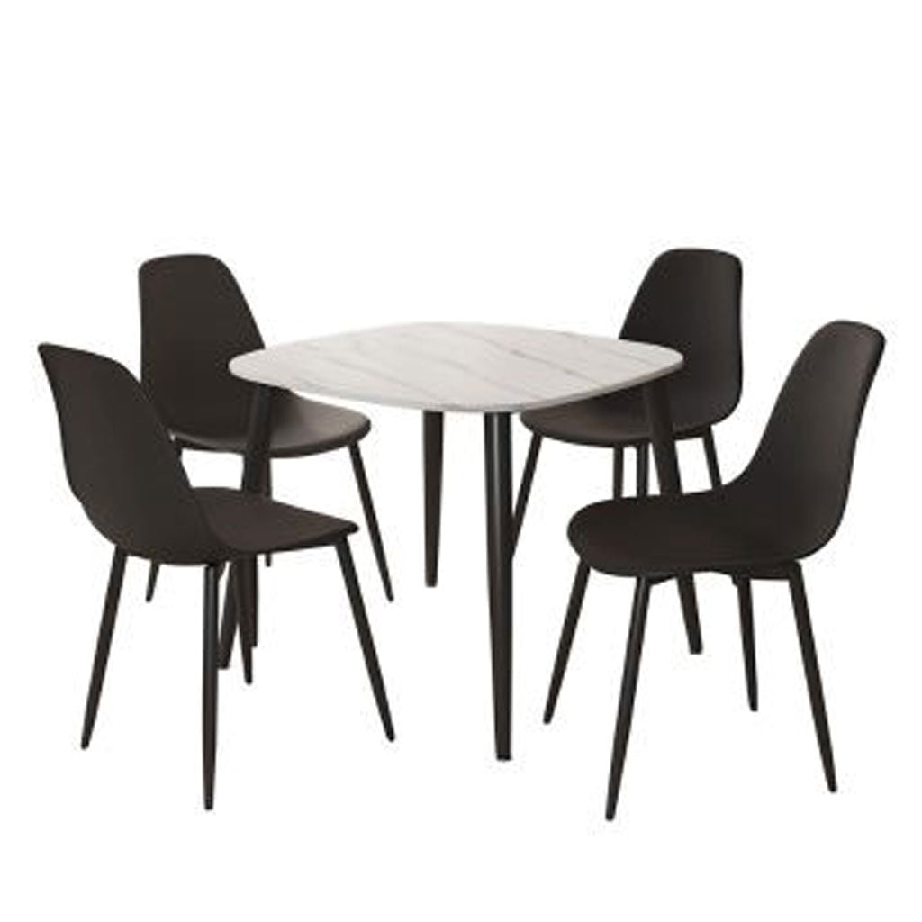 Sintered Stone Dining Table in High Gloss White Square With 4 Curve Chairs - Aspen