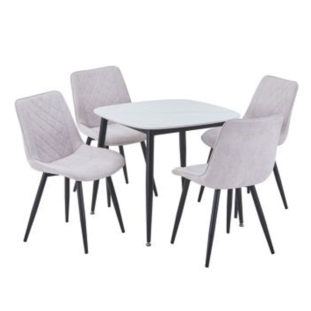 Sintered Stone Dining Table in High Gloss White Square With 4 Diamond Stitch Chairs - Aspen