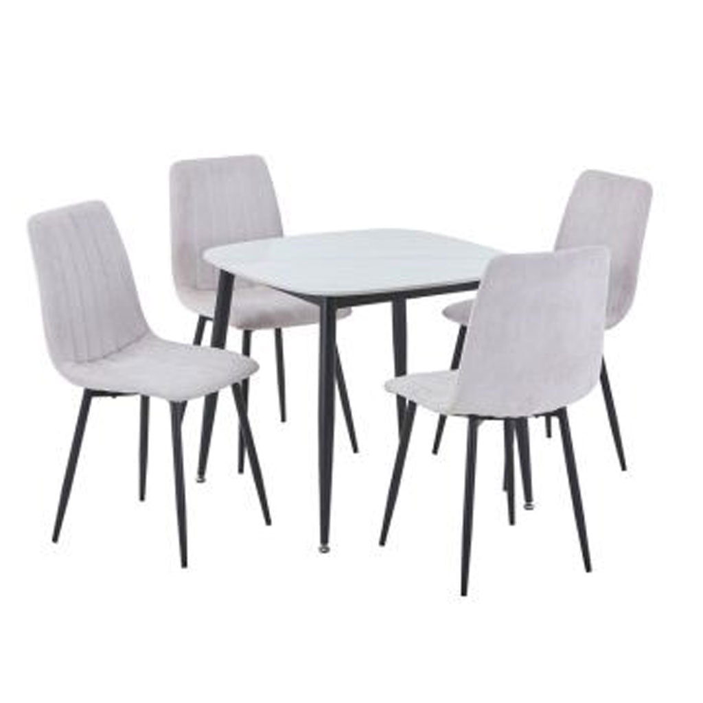 Sintered Stone Dining Table in High Gloss White Square With 4 Straight Stitch Chairs - Aspen