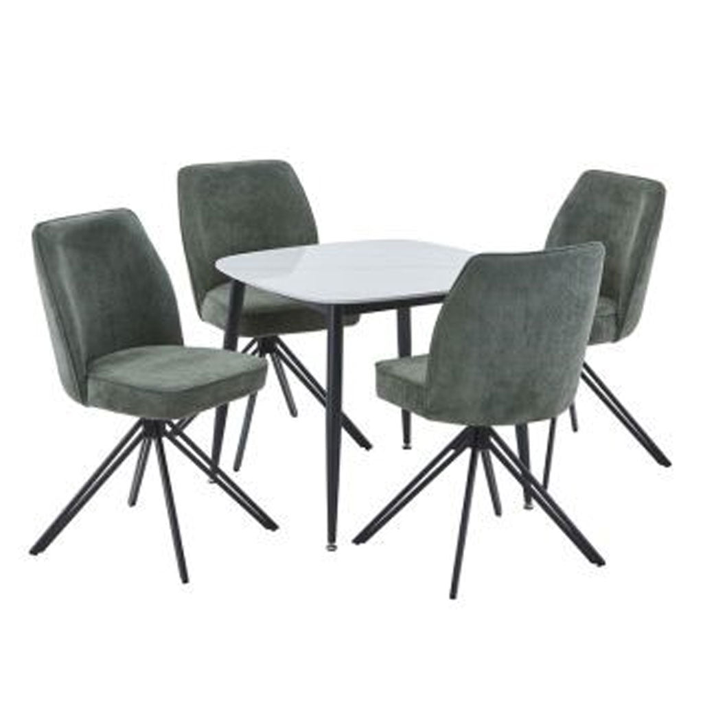 Sintered Stone Dining Table in High Gloss White Square With 4 Swivel Chairs - Aspen