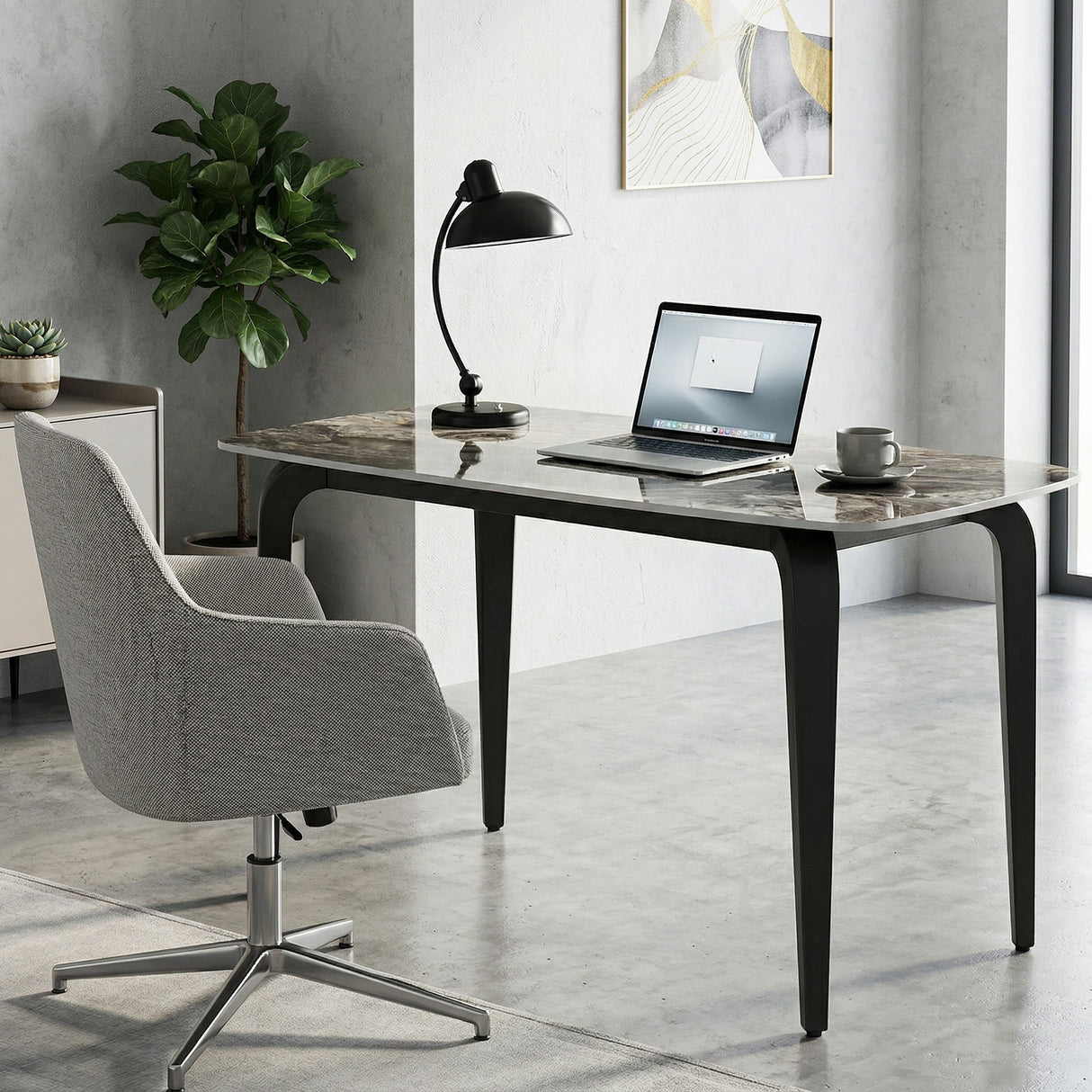 Sintered Stone Top Modern Kitchen Dining Table Rectangular for 4 People - Velmora
