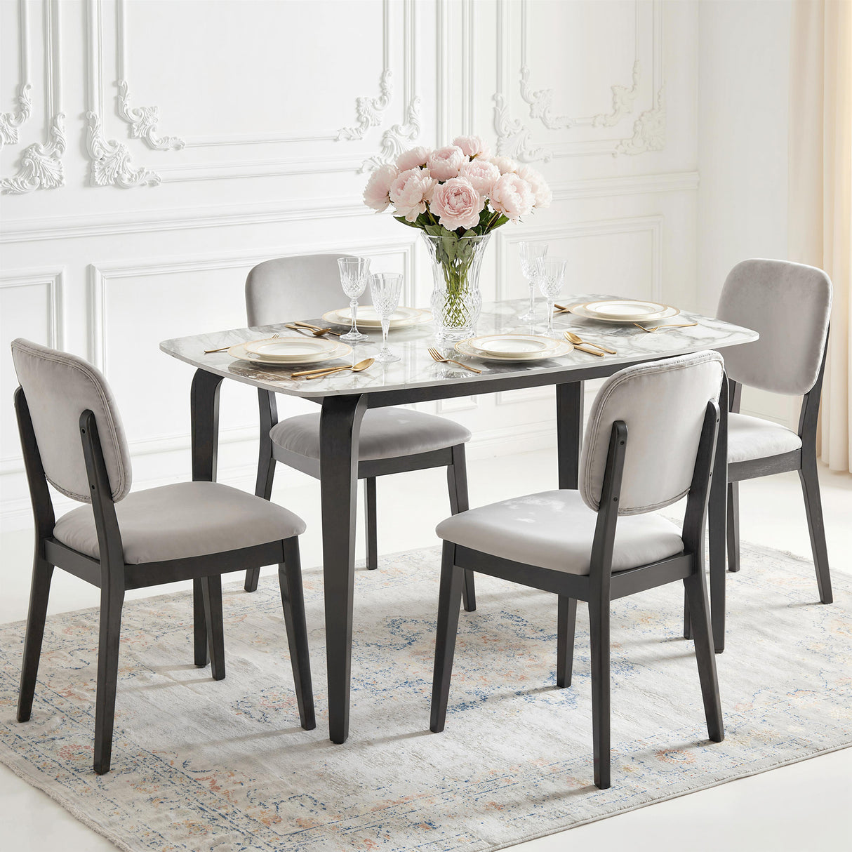 Sintered Stone Top Modern Kitchen Dining Table Rectangular for 4 People - Velmora