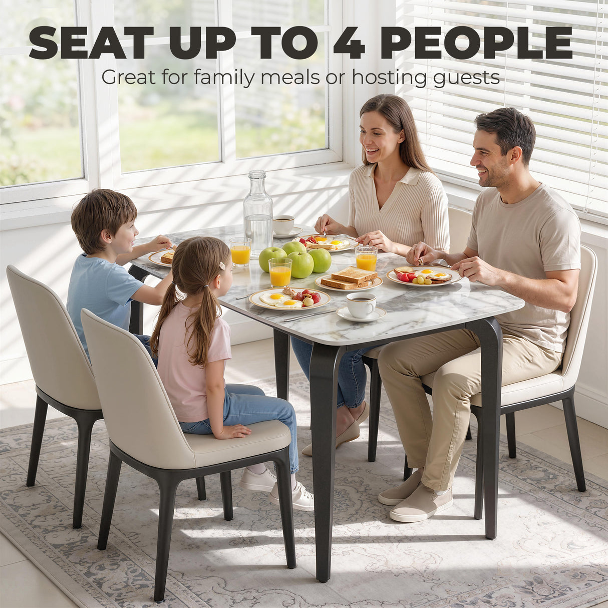 Sintered Stone Top Modern Kitchen Dining Table Rectangular for 4 People - Velmora
