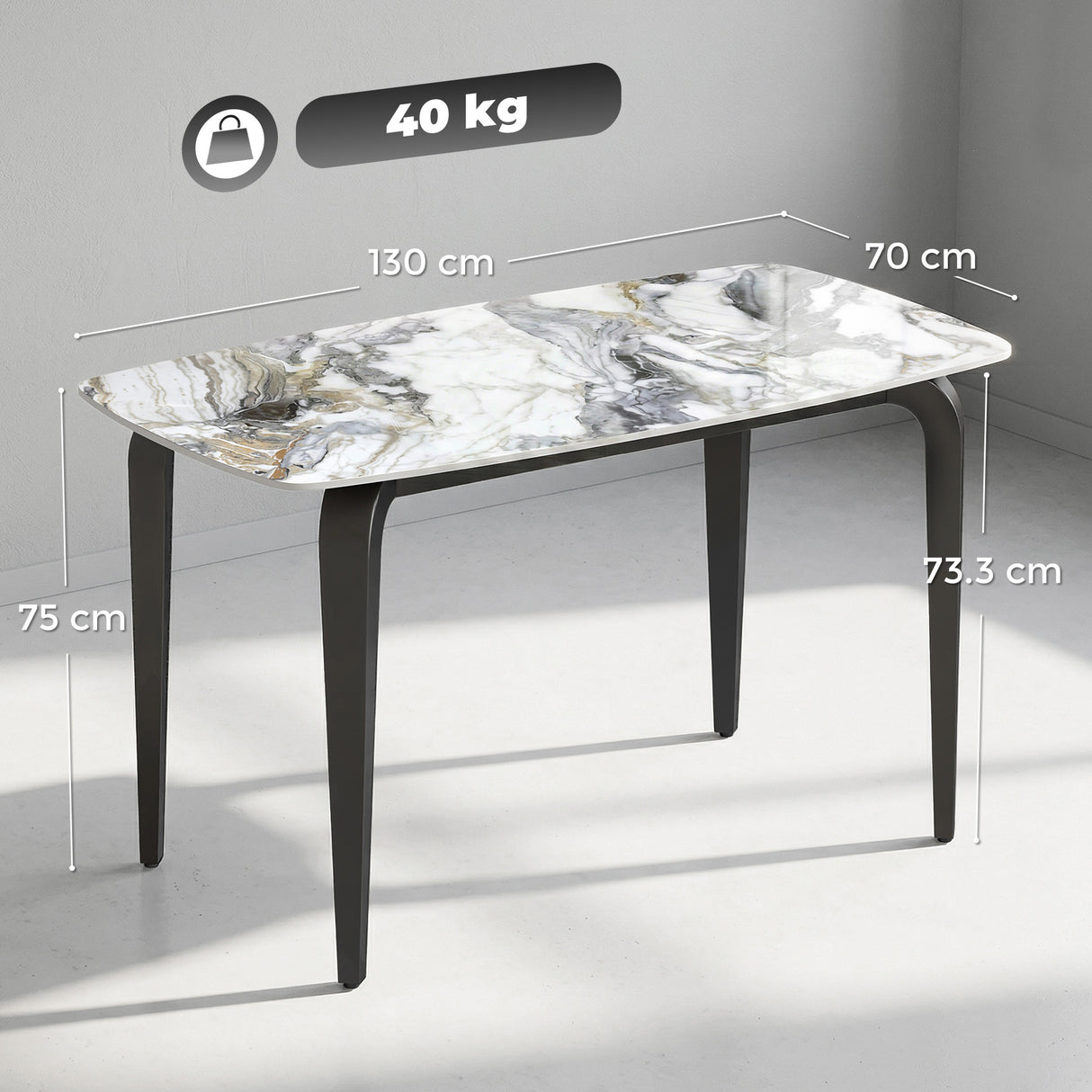 Sintered Stone Top Modern Kitchen Dining Table Rectangular for 4 People - Velmora