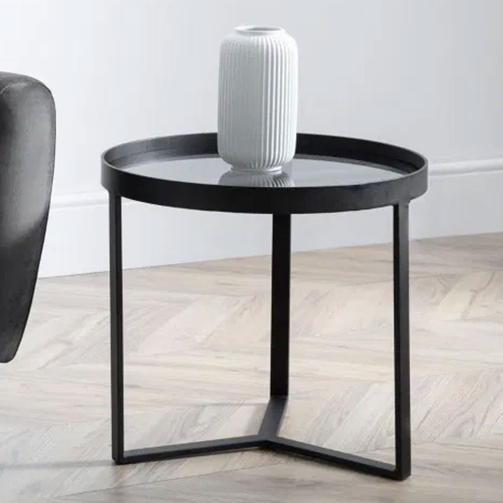 Smoked Glass Lamp Table Round - Loft