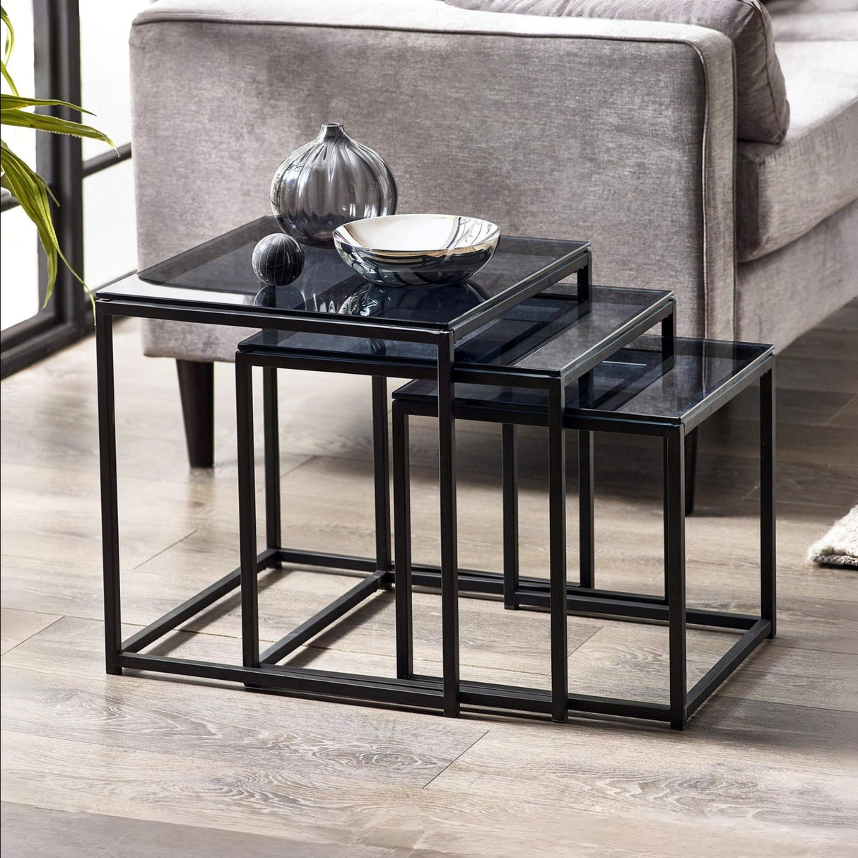 Smoked Glass Nest Of 3 Tables - Chicago