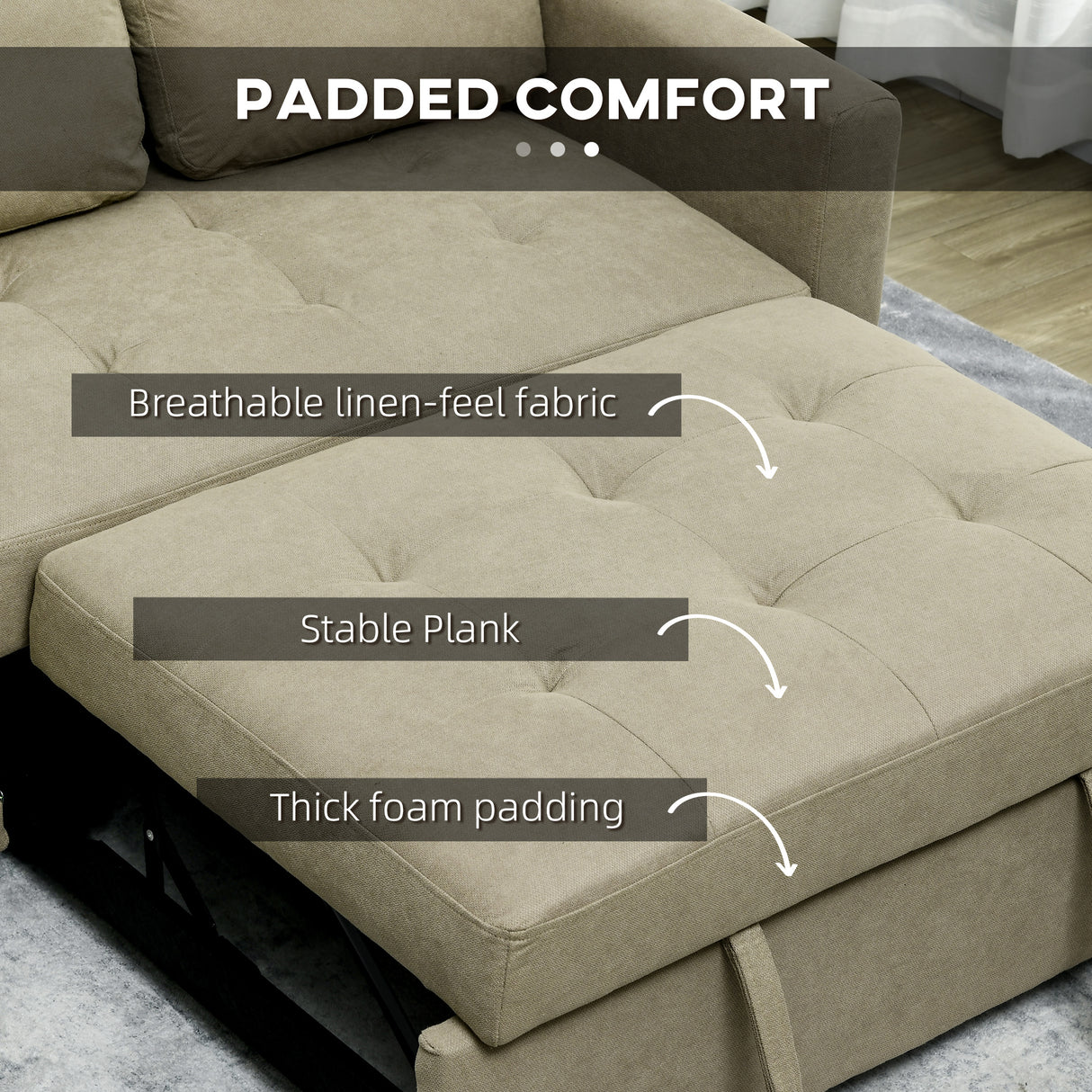 Snow Flannel Fabric 2 Seater Sofa Bed 120cm Wide With 2 Pillows - Velmora